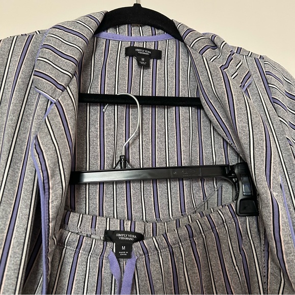 Simply Vera gray and purple striped classic pajamas (M). - Picture 3 of 8